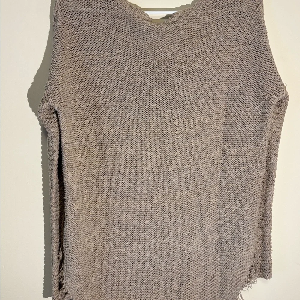 Free People Tan Crew Neck Sweater with Intricate Knit Pattern
